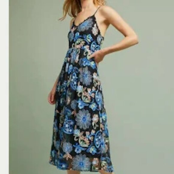 ERI&ALI Anthropologie Marlene Floral Embroidered Lace Midi Dress.  SZ M - Picture 1 of 7
